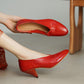 <tc>Women's Leather Pointed Toe Cone Heels Pumps</tc>