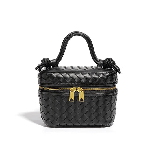 <tc>Women's Black Leather Woven Zipper Shoulder Mini Bags</tc>