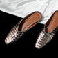 <tc>Womens Metallic Color Leather Woven Mule Flats</tc>