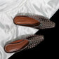 <tc>Womens Metallic Color Leather Woven Mule Flats</tc>