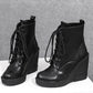 <tc>Women's Vegan Leather Round Toe Wedge Heel Lace up Dress Ankle Boots</tc>