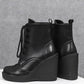 <tc>Women's Vegan Leather Round Toe Wedge Heel Lace up Dress Ankle Boots</tc>