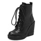 <tc>Women's Vegan Leather Round Toe Wedge Heel Lace up Dress Ankle Boots</tc>