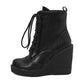 <tc>Women's Vegan Leather Round Toe Wedge Heel Lace up Dress Ankle Boots</tc>