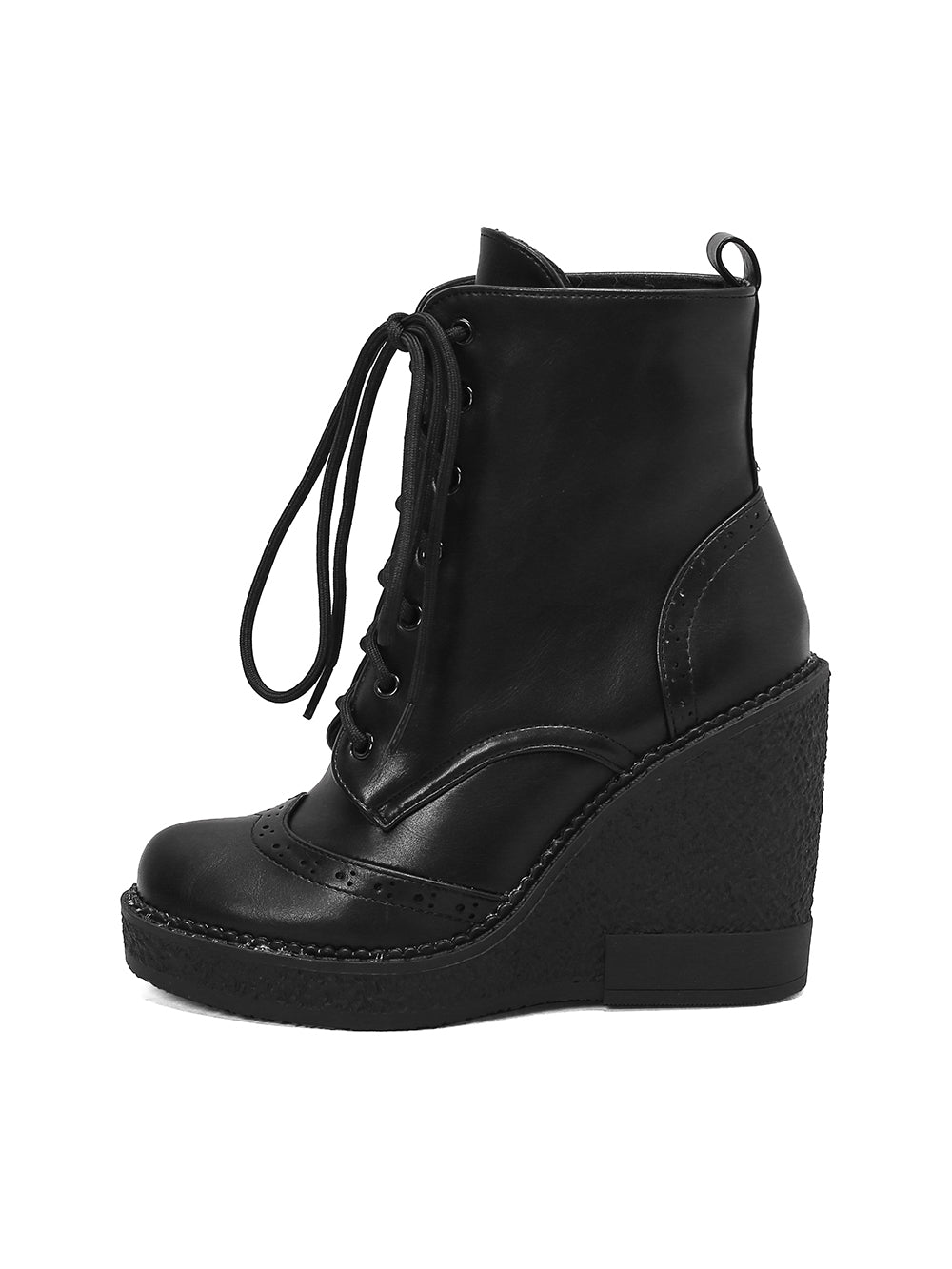 <tc>Women's Vegan Leather Round Toe Wedge Heel Lace up Dress Ankle Boots</tc>