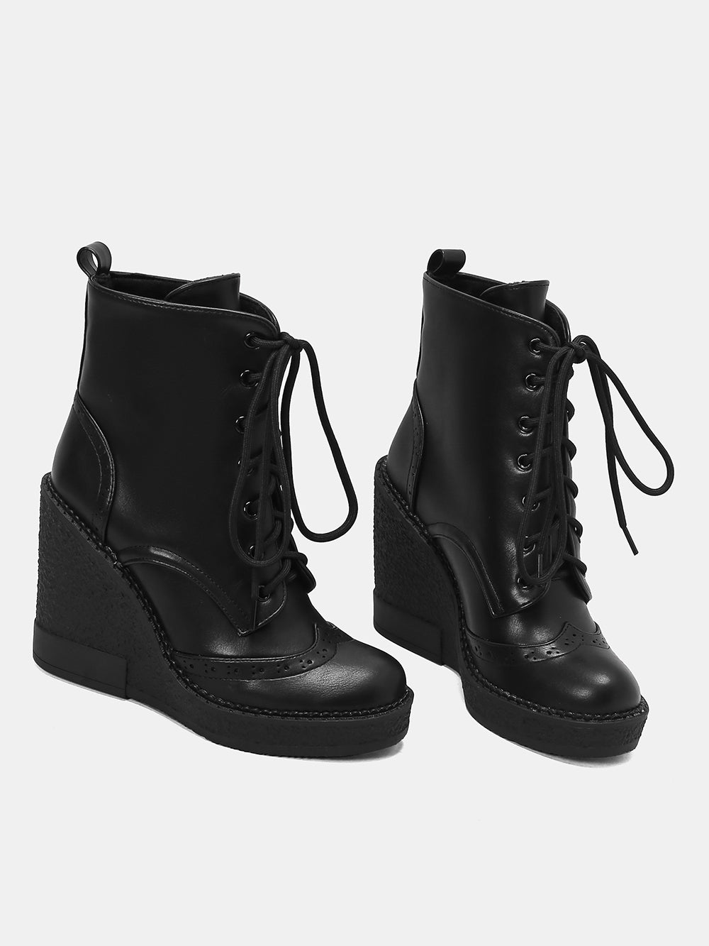 <tc>Women's Vegan Leather Round Toe Wedge Heel Lace up Dress Ankle Boots</tc>