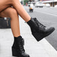 <tc>Women's Vegan Leather Round Toe Wedge Heel Lace up Dress Ankle Boots</tc>