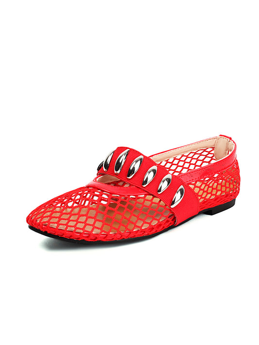 <tc>Women's Red Mesh Round Toe Flat Mary Jane Shoes Trend Net Ballet Shoes</tc>