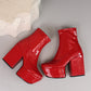 <tc>Women's Red Patent Leather Square Toe Block Heel Platform Ankle Boots</tc>