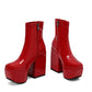 <tc>Women's Red Patent Leather Square Toe Block Heel Platform Ankle Boots</tc>