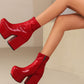 <tc>Women's Red Patent Leather Square Toe Block Heel Platform Ankle Boots</tc>