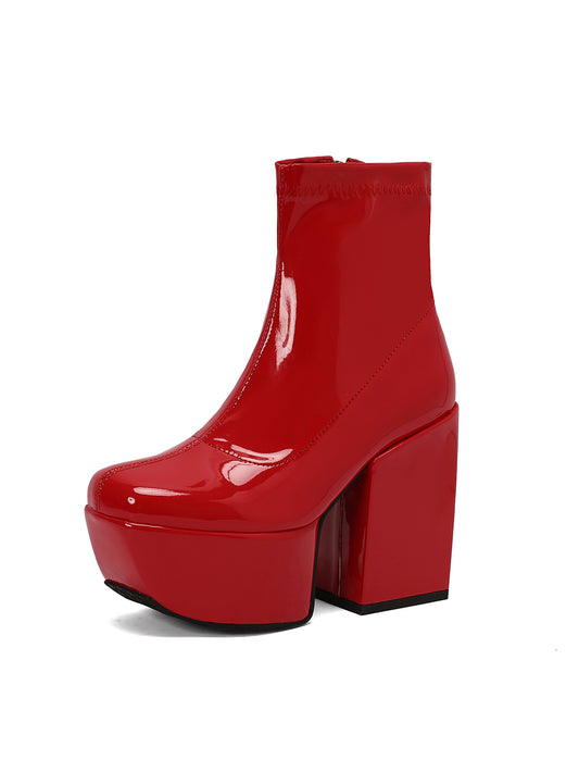 <tc>Women's Red Patent Leather Square Toe Block Heel Platform Ankle Boots</tc>