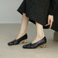 <tc>Women's Soft Leaather Vintage Clear Chunky Heel Pumps</tc>