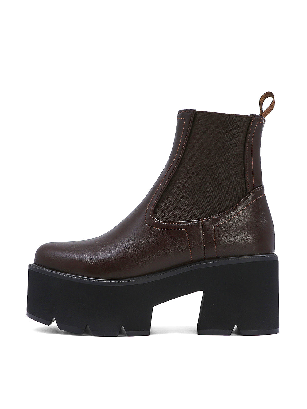 <tc>Coffee-brown Vegan Leather Y2K Punk Style Chelsea Platform Boots Block Heel Platform Ankle Boots</tc>