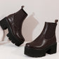 <tc>Coffee-brown Vegan Leather Y2K Punk Style Chelsea Platform Boots Block Heel Platform Ankle Boots</tc>