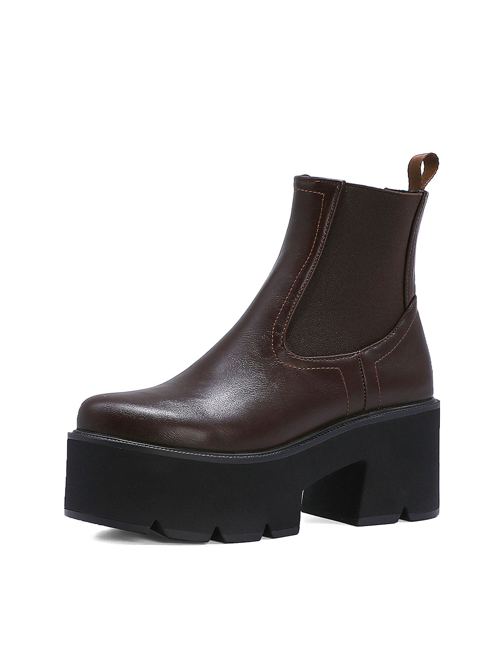 <tc>Coffee-brown Vegan Leather Y2K Punk Style Chelsea Platform Boots Block Heel Platform Ankle Boots</tc>