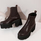 <tc>Coffee-brown Vegan Leather Y2K Punk Style Chelsea Platform Boots Block Heel Platform Ankle Boots</tc>