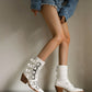 <tc>Women's White Patent Leather Buckles Pointed Toe Block Heel Ankle Boots</tc>