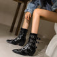 <tc>Women's Patent Leather Buckles Pointed Toe Block Heel Ankle Boots</tc>