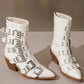 <tc>Women's White Patent Leather Buckles Pointed Toe Block Heel Ankle Boots</tc>