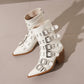 <tc>Women's White Patent Leather Buckles Pointed Toe Block Heel Ankle Boots</tc>