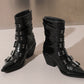 <tc>Women's Patent Leather Buckles Pointed Toe Block Heel Ankle Boots</tc>