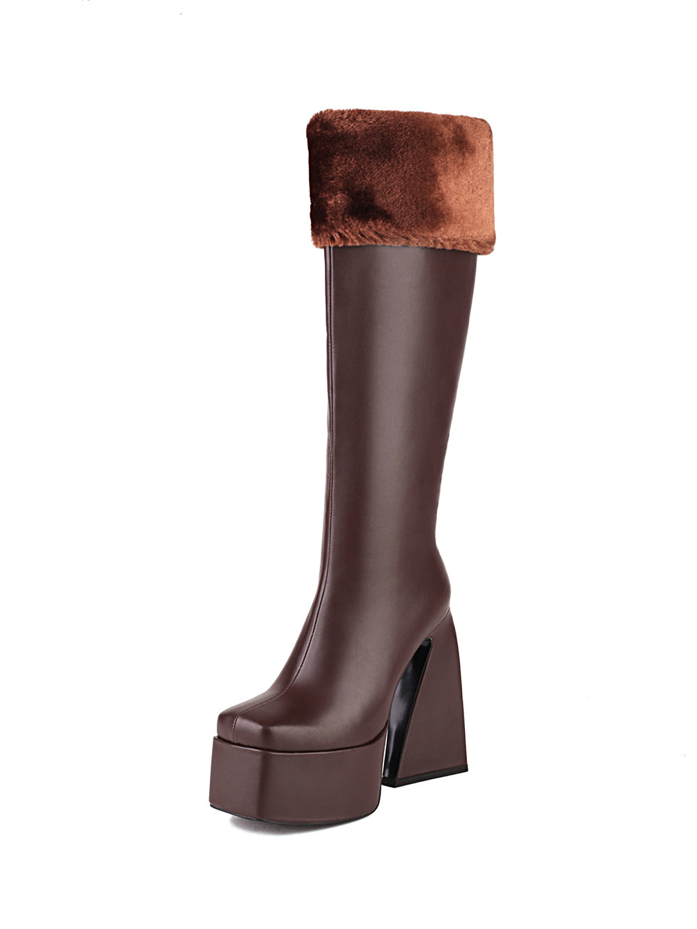 <tc>Women's Vegan Leather Square Toe Platform Furry Knee High Boots</tc>