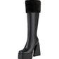 <tc>Women's Vegan Leather Square Toe Platform Furry Knee High Boots</tc>