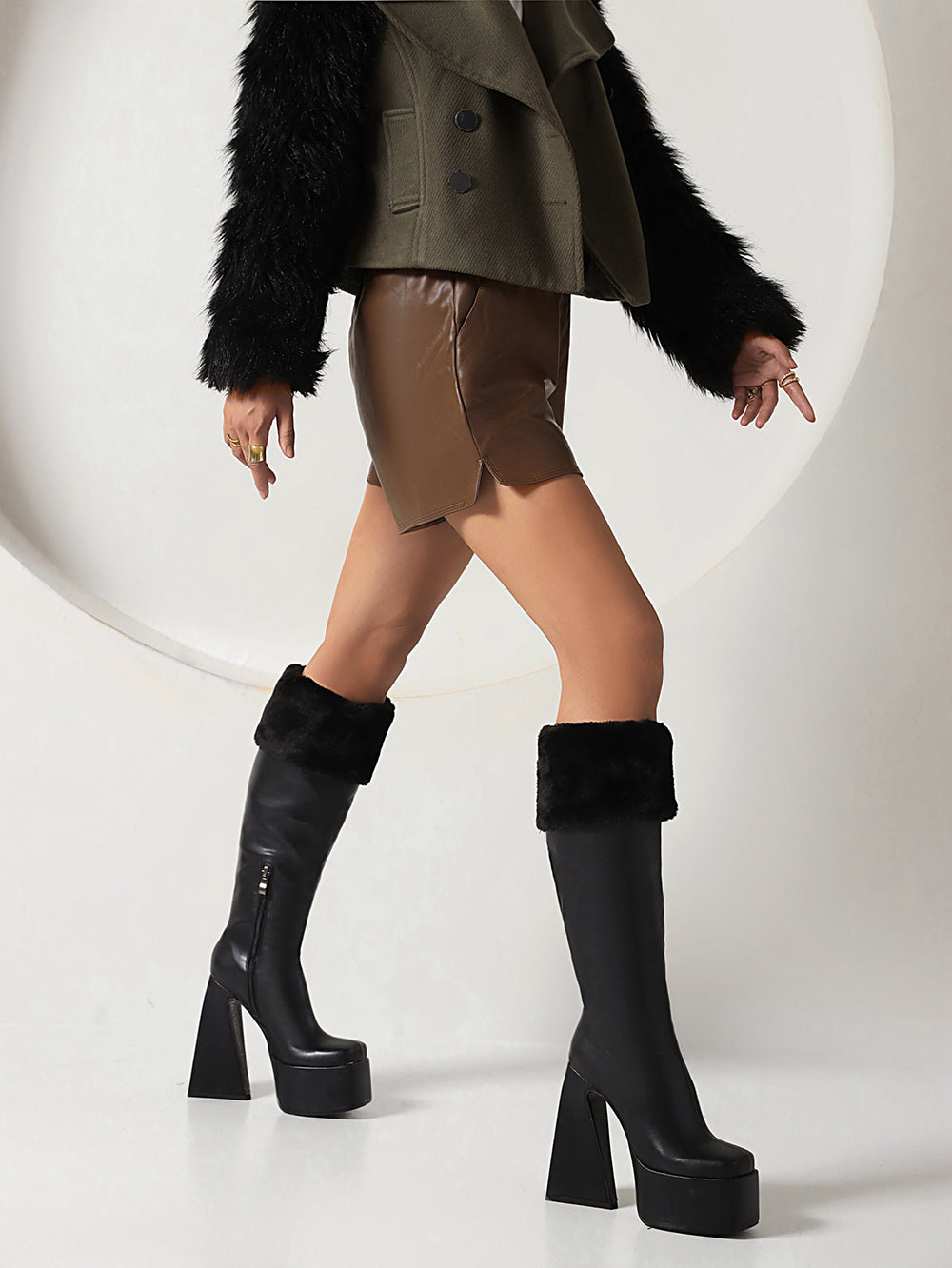 <tc>Women's Vegan Leather Square Toe Platform Furry Knee High Boots</tc>