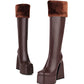 <tc>Women's Vegan Leather Square Toe Platform Furry Knee High Boots</tc>