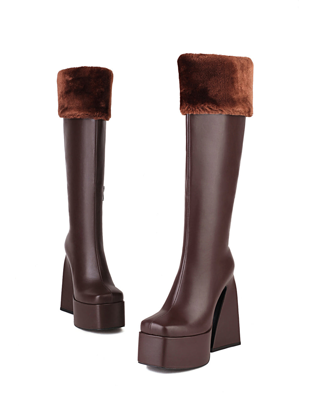 <tc>Women's Vegan Leather Square Toe Platform Furry Knee High Boots</tc>