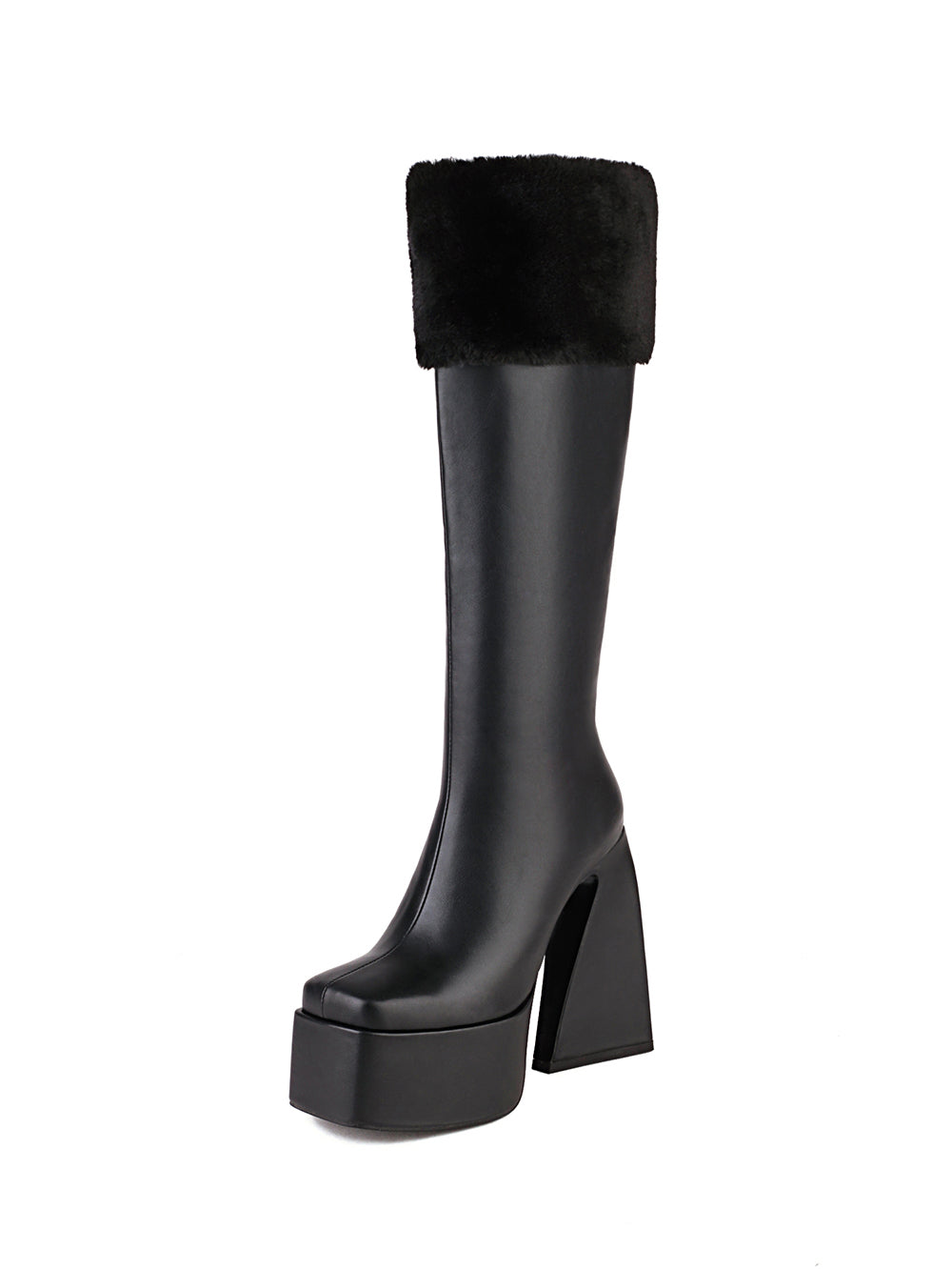 <tc>Women's Vegan Leather Square Toe Platform Furry Knee High Boots</tc>