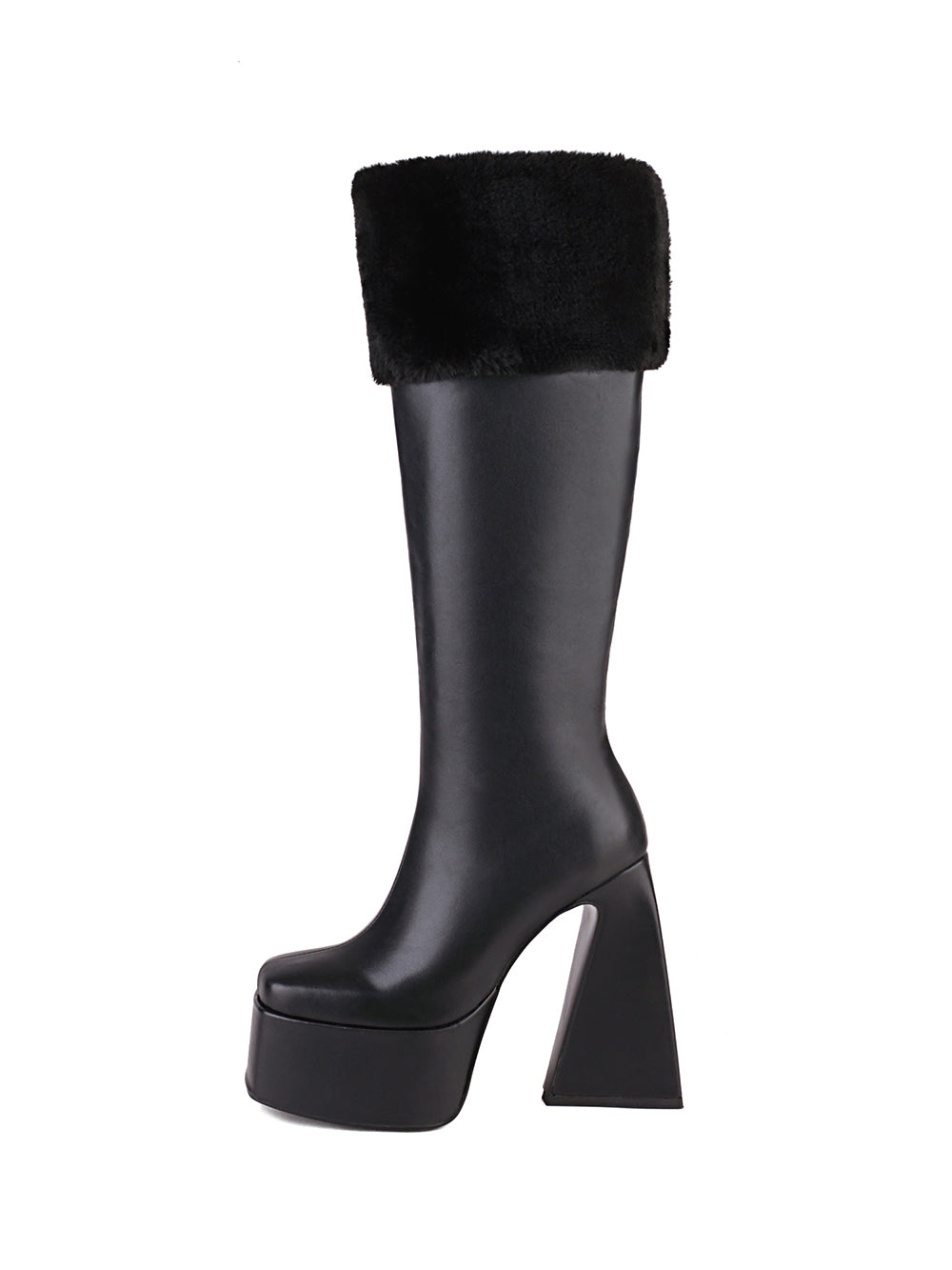 <tc>Women's Vegan Leather Square Toe Platform Furry Knee High Boots</tc>