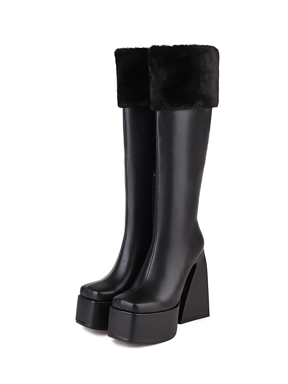 <tc>Women's Vegan Leather Square Toe Platform Furry Knee High Boots</tc>