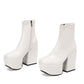 <tc>Women's White Patent Leather Square Toe Block Heel Platform Ankle Boots</tc>