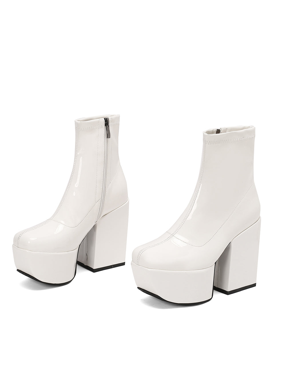 <tc>Women's White Patent Leather Square Toe Block Heel Platform Ankle Boots</tc>