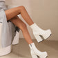 <tc>Women's White Patent Leather Square Toe Block Heel Platform Ankle Boots</tc>