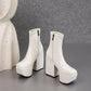 <tc>Women's White Patent Leather Square Toe Block Heel Platform Ankle Boots</tc>