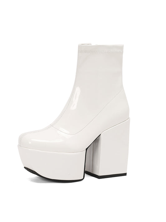 <tc>Women's White Patent Leather Square Toe Block Heel Platform Ankle Boots</tc>