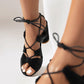 Peep-toe block heel lace-up strap sandals