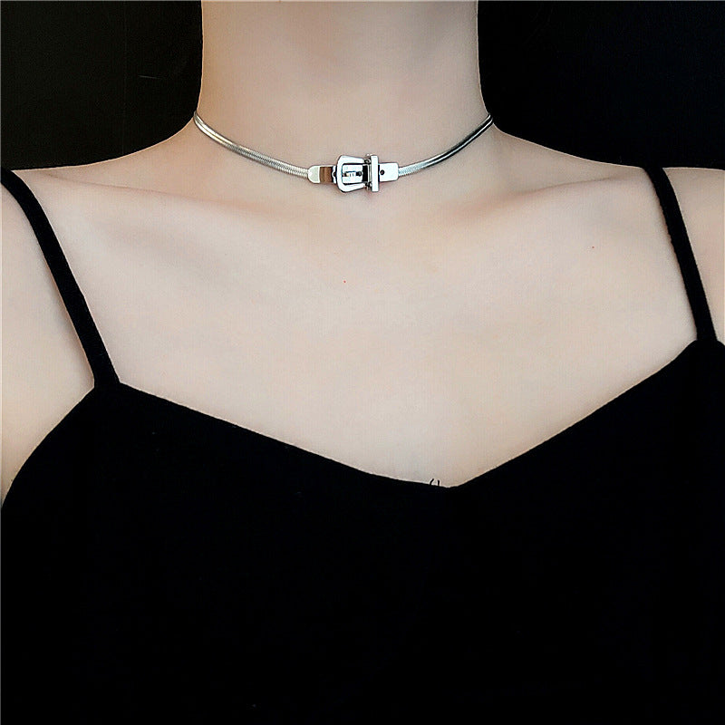 Y2K Fashion Titanium Steel Belt Buckle Chain Choker Necklace