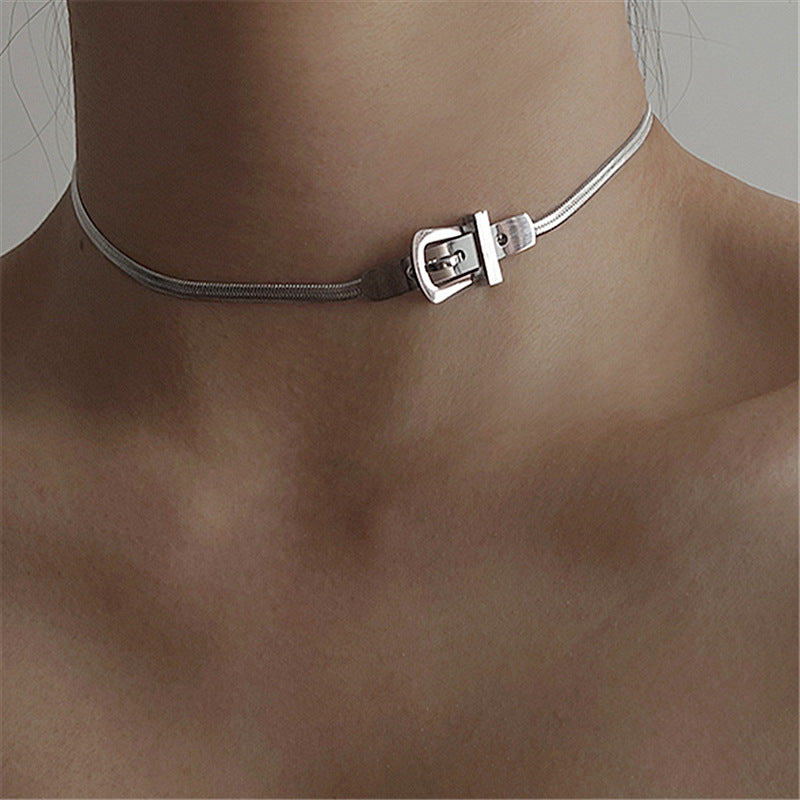 Y2K Fashion Titanium Steel Belt Buckle Chain Choker Necklace