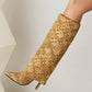 Yellow Fashion Fabric Foldover Stiletto Heel Pointed Toe Knee High Boots