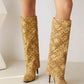 Yellow Fashion Fabric Foldover Stiletto Heel Pointed Toe Knee High Boots