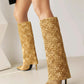 Yellow Fashion Fabric Foldover Stiletto Heel Pointed Toe Knee High Boots