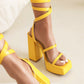 Yellow Open Toe Platform Heel Strap Sandals