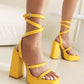 Yellow Open Toe Platform Heel Strap Sandals