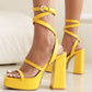 Yellow Open Toe Platform Heel Strap Sandals