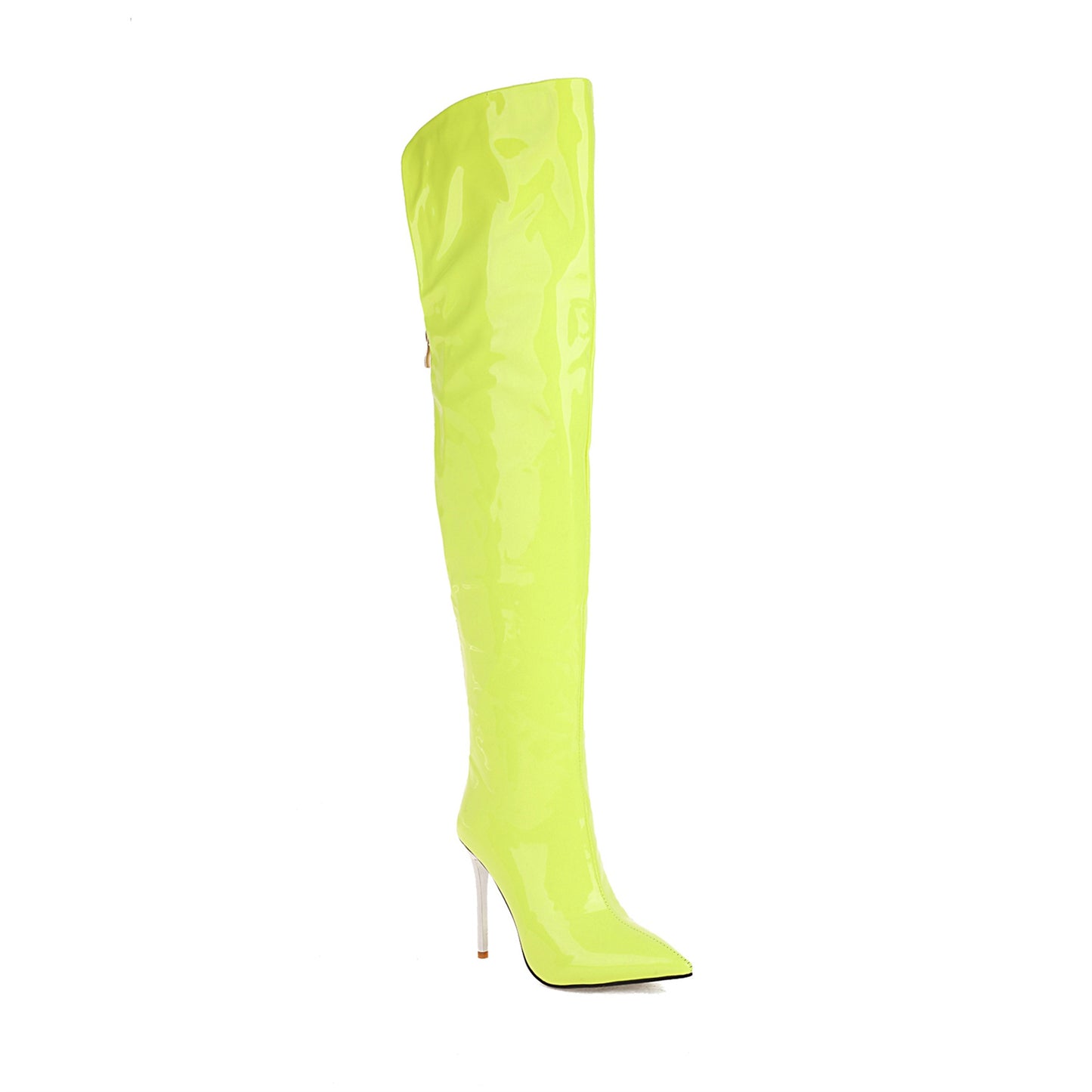 Yellow Patent Leather Pointed Toe Stiletto Heel Over-the-Knee Boots