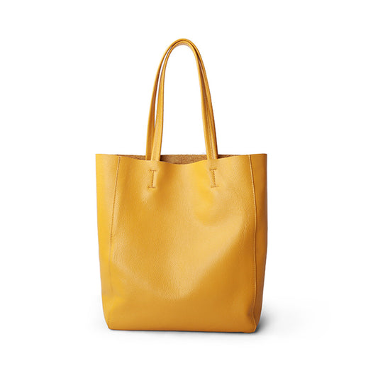 Yellow Vertical Soft Leather Tote Bag